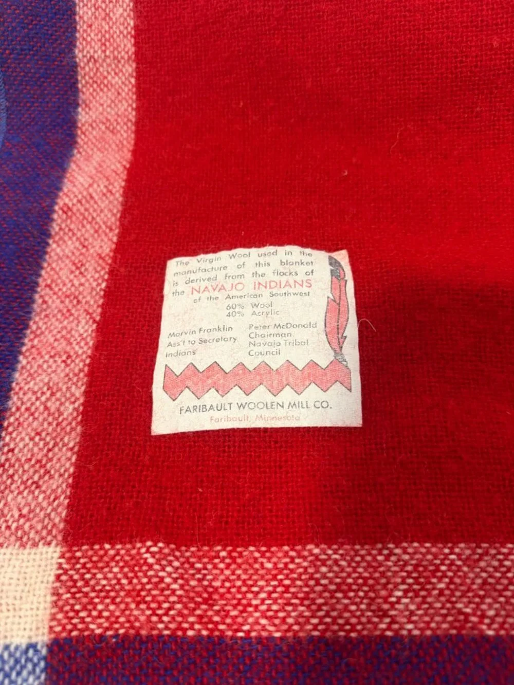 Faribault Woolen Mill Navajo Wool Blanket Set 2 Red Plaid Throw Vintage Stadium